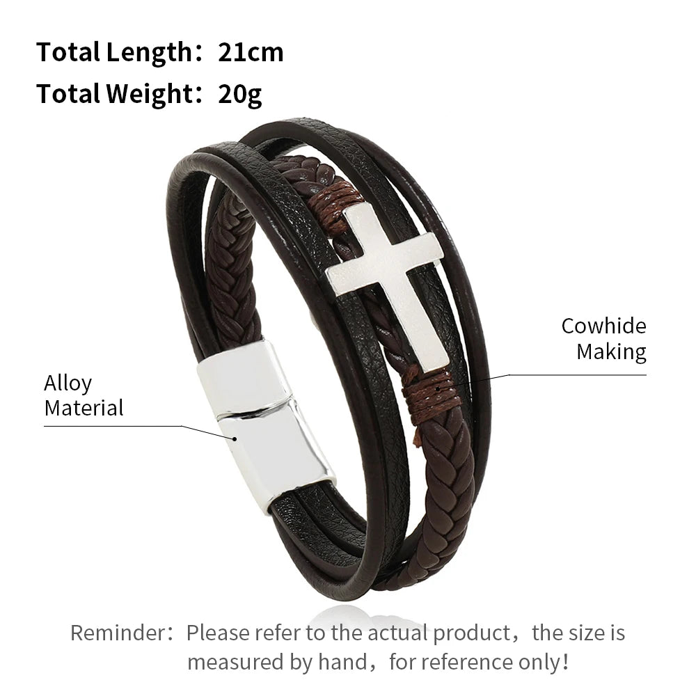 Trendy Leather Stainl ess Steel Bracelet