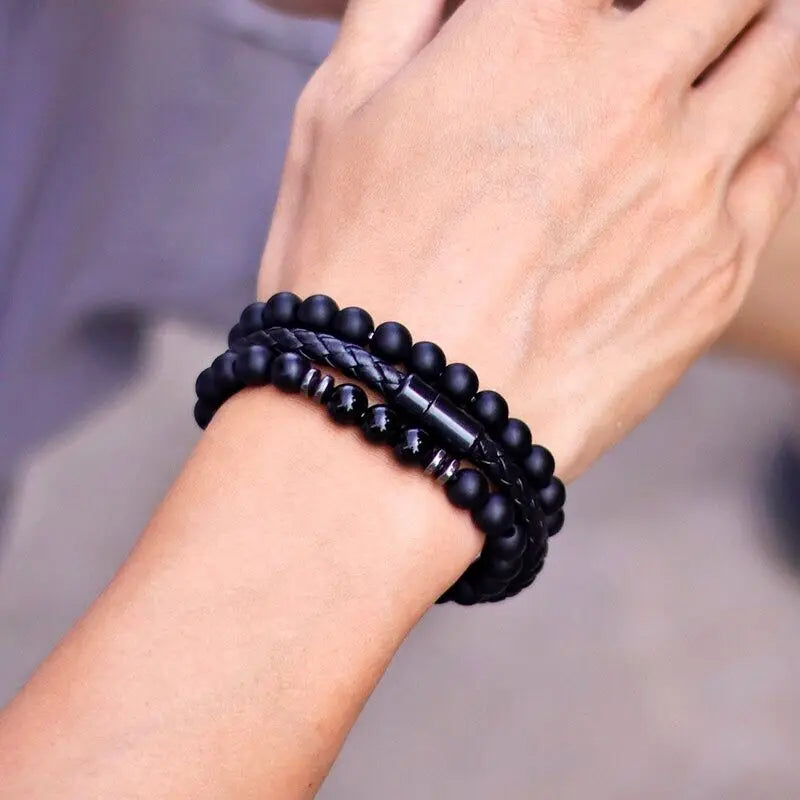 Noter 3pcs Set Magentic Clasp Leather Braclet