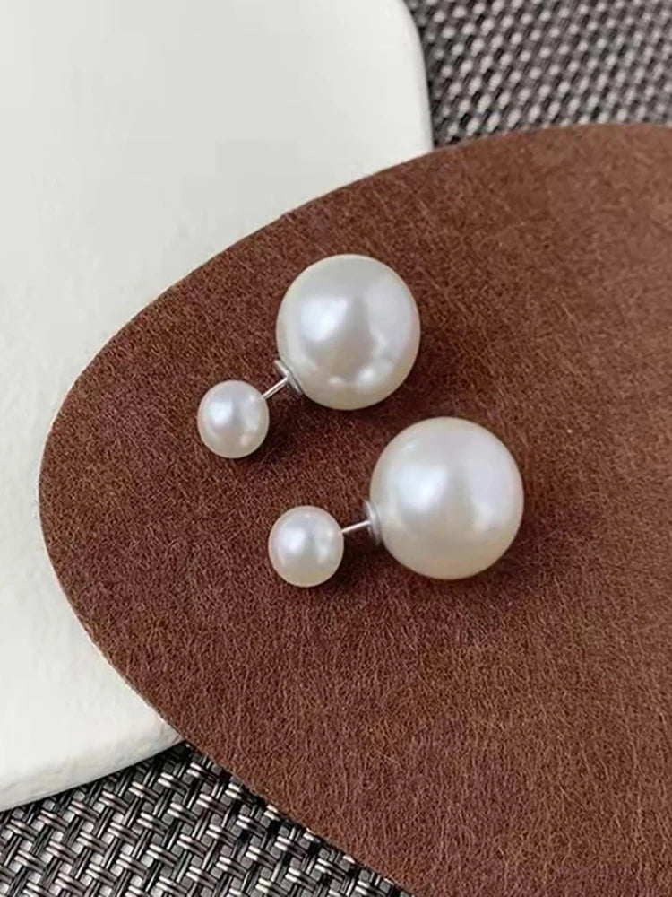 Simple Delicate Two-sided Imitation Pearl Ear Stud Earrings for Women Bijoux Korean Boucle Wedding Party Jewelry Girl Gifts