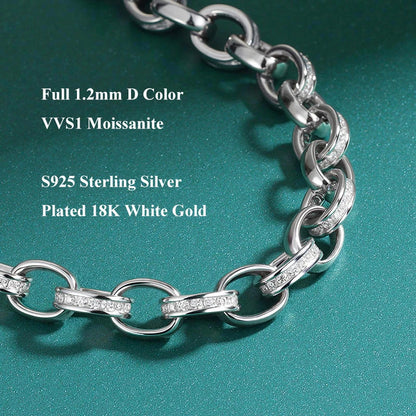 EWYA Full Moissanite Diamond Hook Link Chain Bracelet 1.2mm D Color For Woman Man S925 GRA Certified Couple Bracelets Bangle