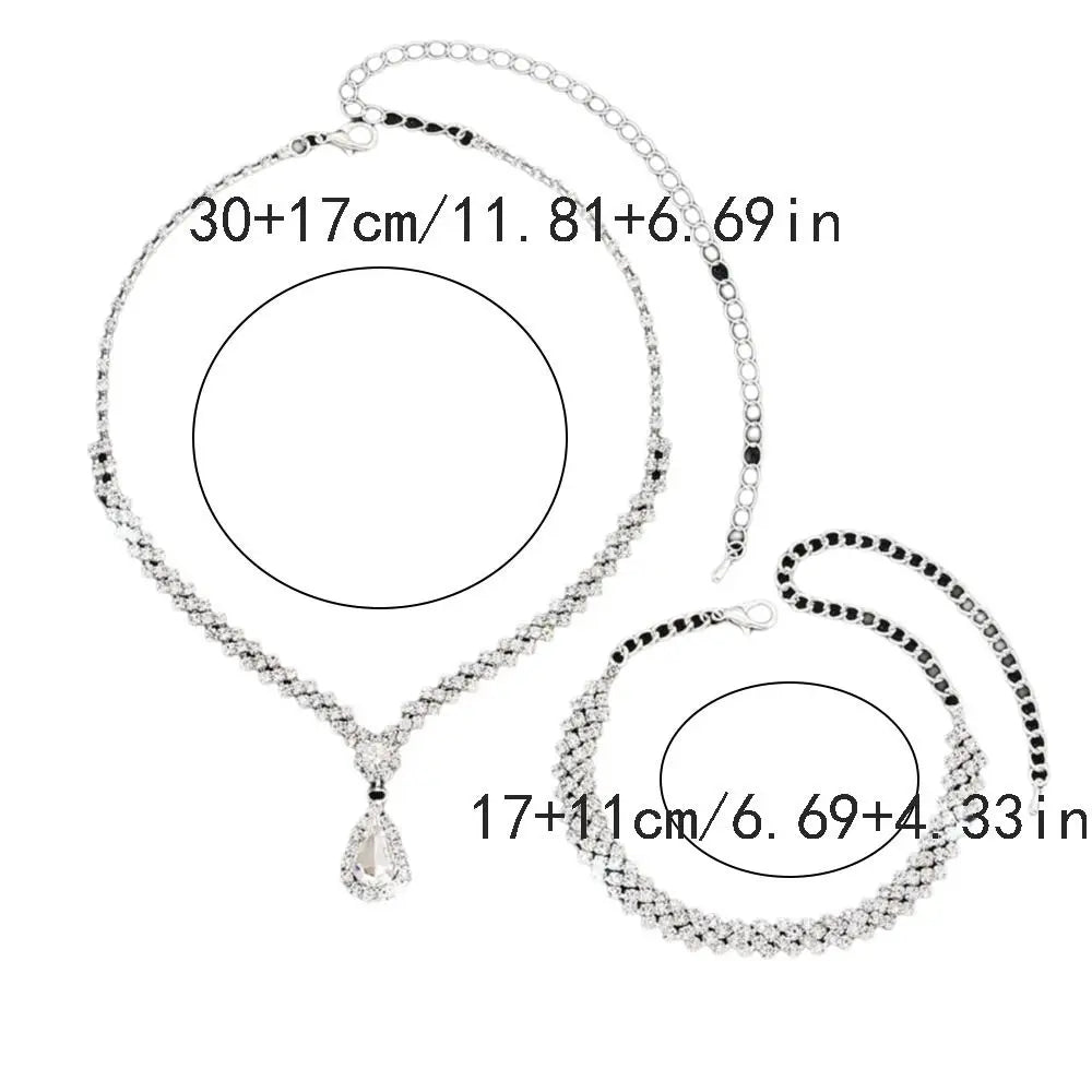 Water Drop Luxury Bridal Jewelry Set Elegant Exquisite Necklace Earring Set Temperament Zircon Rhinestone Bracelet Banquet
