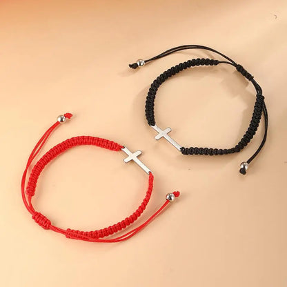 Cross Black White Braided Rope Couple Bracelets