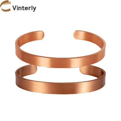 Vinterly Pure Copper Bracelets for Women Men Unisex 8mm Adjustable Open Cuff Bangles Female Resizable Jewelry Soft Metal Simple