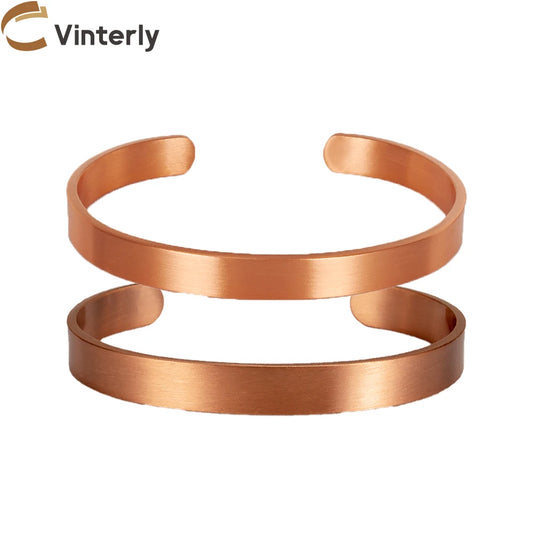 Vinterly Pure Copper Bracelets for Women Men Unisex 8mm Adjustable Open Cuff Bangles Female Resizable Jewelry Soft Metal Simple
