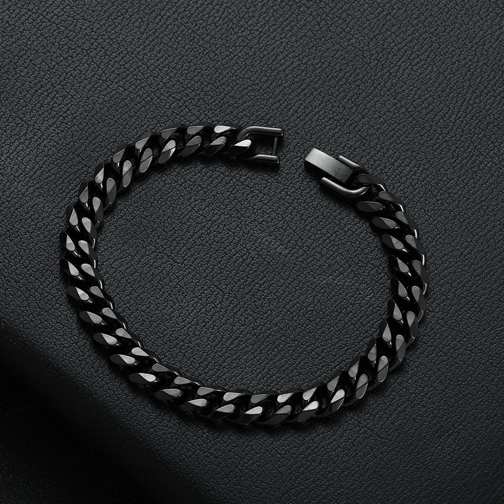 Titanium Steel Golden Black Cuban Chain Bracelet