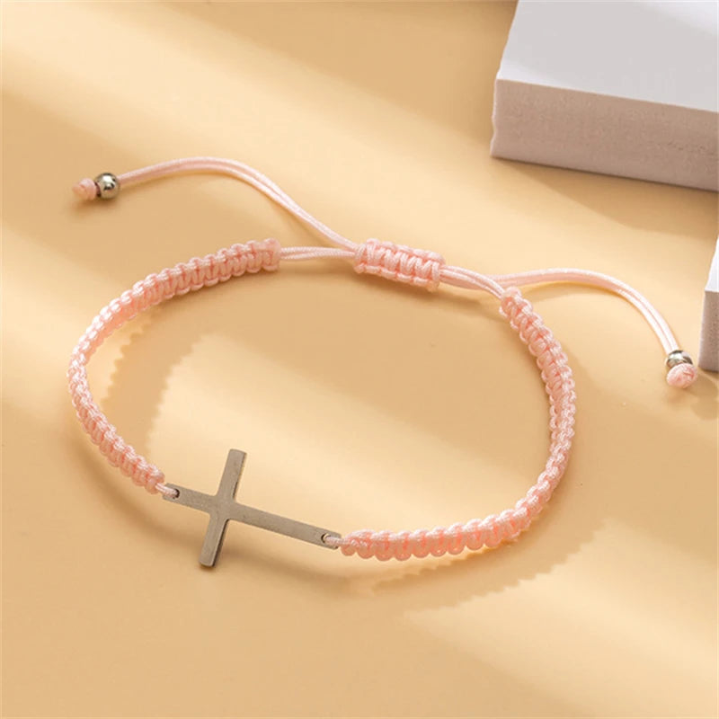 Cross Black White Braided Rope Couple Bracelets