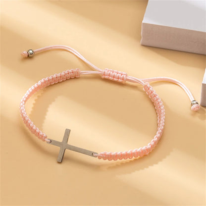 Cross Black White Braided Rope Couple Bracelets