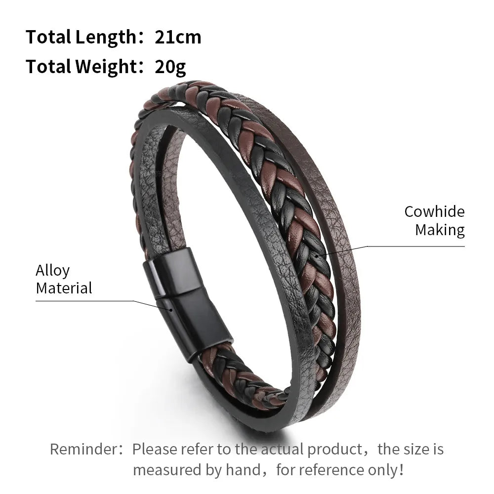 Trendy Leather Stainl ess Steel Bracelet