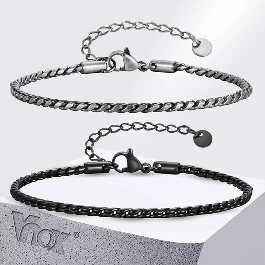 Vnox Slim 2.5mm Snake Links Bracelets for Men Teens Boys,Adjustable Stainless Steel Twisted Chain Bracelets,Simple Metal Jewelry