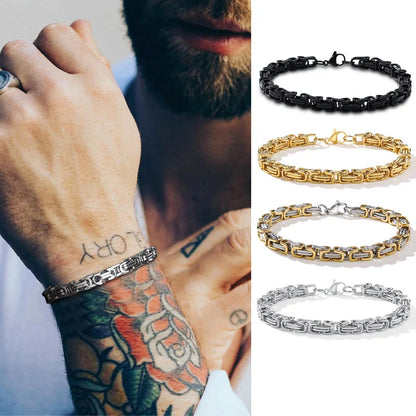 Men's Byzantine Chain Bracelet for Boys, 4/5/6/8MM Wide Stainless Steel Link Wristband,Gifts for Him