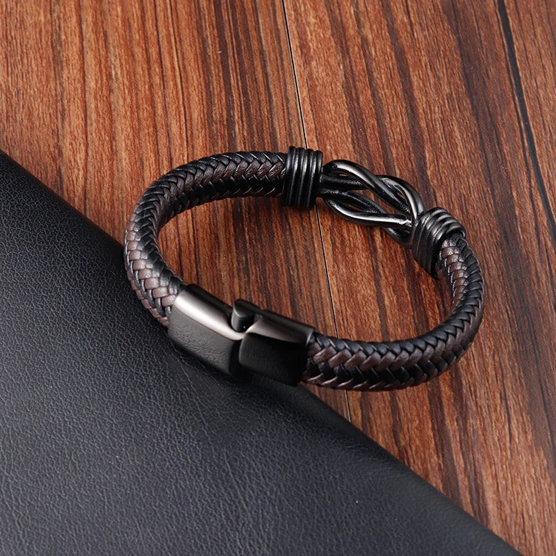 Stainless Steel Genuine Leather Men Bracelet