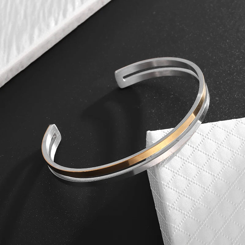 Double-Layer Glossy Titanium Steel Cuff Bracelet for Men's & Women's