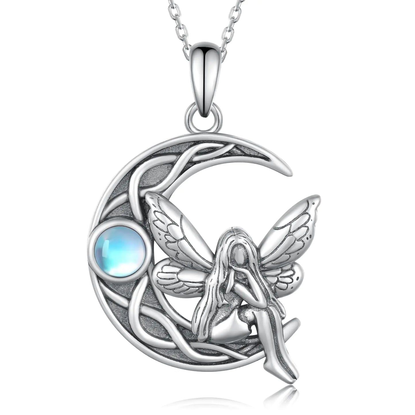 Sterling Silver Crescent Moon Celtic Necklace for Women