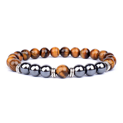 Natural Stone Tiger Eye & Agate Men's Bracelet: