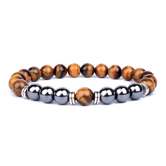 Natural Stone Tiger Eye & Agate Men's Bracelet: