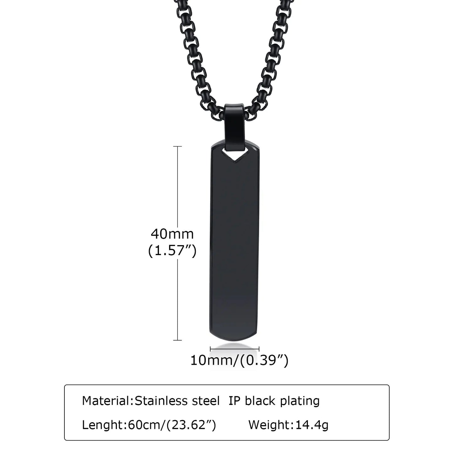 Men's Stainless Steel Rectangular Pendant Necklace
