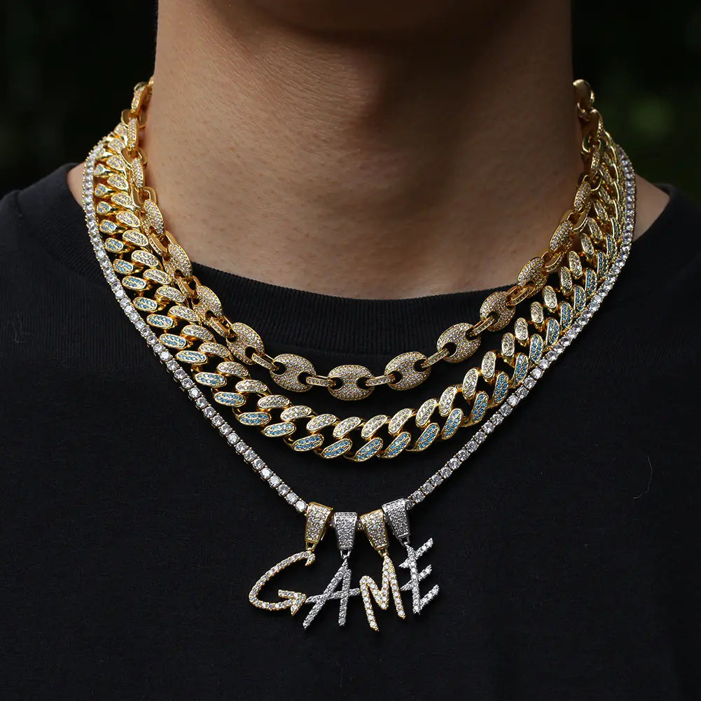 Men's Hip-Hop Necklace with Zircon Letters