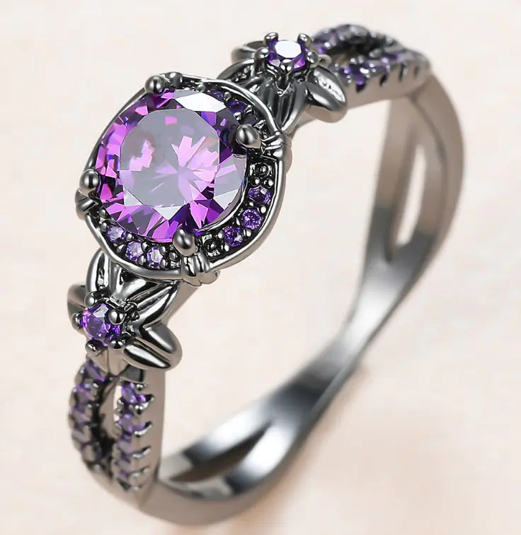 Red Zircon Black Gold Ring for Women