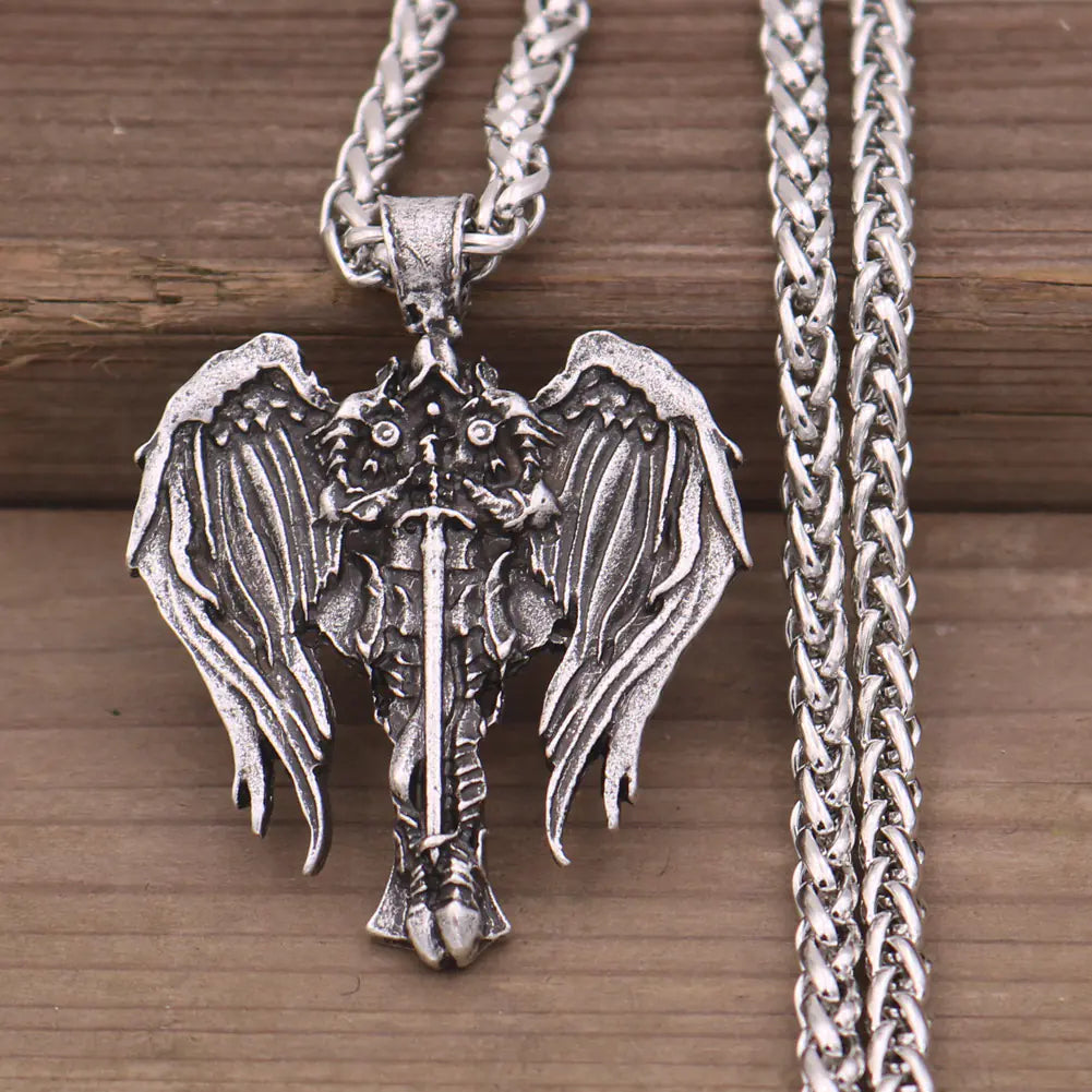 Celtic Men's Necklace with Angel Wings and Cross Pendant