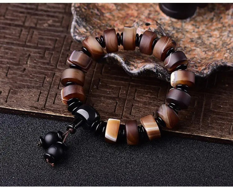 Natural Agate Beaded Men's Bracelet - Vintage Ethnic Style