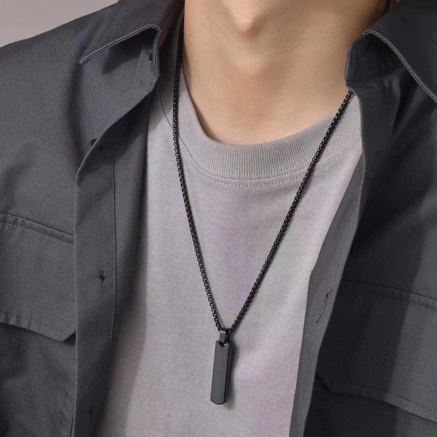 Men's Stainless Steel Rectangular Pendant Necklace