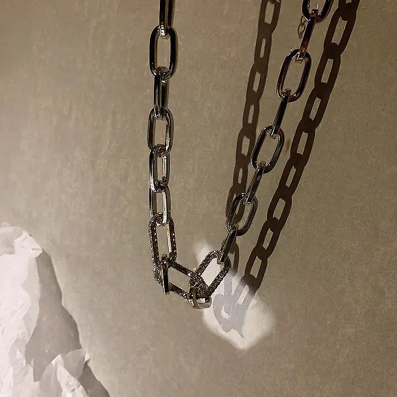 Men's Thick Chain Necklace with Diamond Embedding