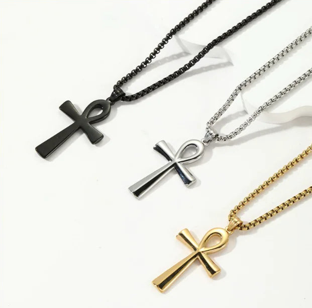 Titanium Steel Egyptian Cross Men's Necklace