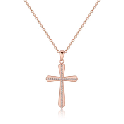 Rose Gold Dainty Cross Necklace for Women
