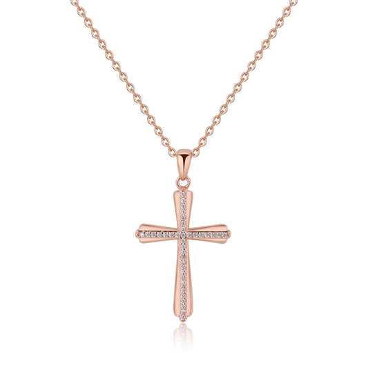 Rose Gold Dainty Cross Necklace for Women