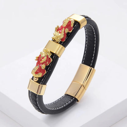 Vintage Braided Leather Rope Bracelet with Stainless Steel