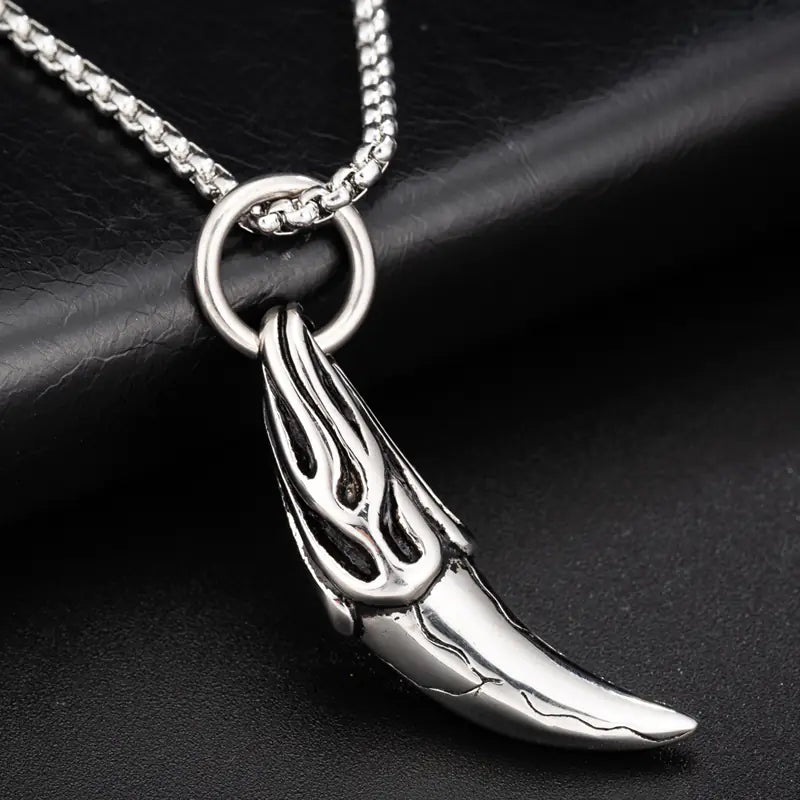 Titanium Steel Men's Wolf Tooth Necklace Pendant