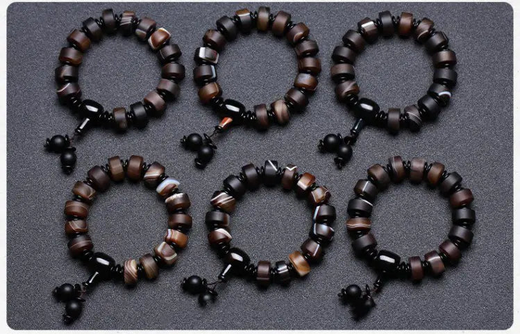Natural Agate Beaded Men's Bracelet - Vintage Ethnic Style