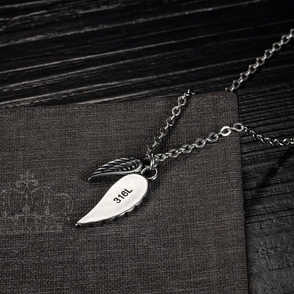 Men's Feather Necklace with Angel Wing Pendant