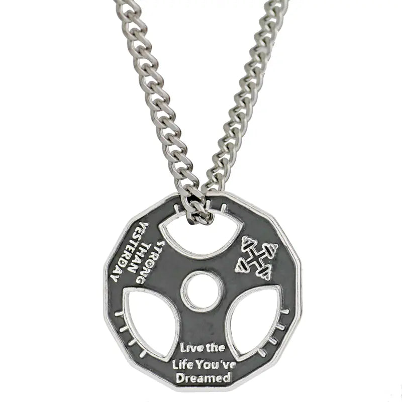 Men's Dumbbell and Steering Wheel Pendant Necklace