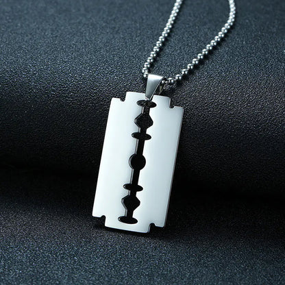 Men's Stainless Steel Blade Necklace and Razor Pendant
