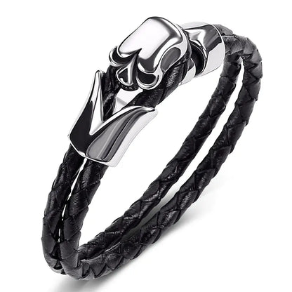 Titanium Steel Skull Bracelet with Woven Rope Design