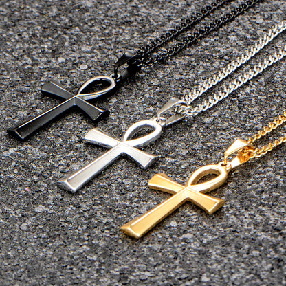 Titanium Steel Egyptian Cross Men's Necklace