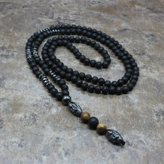 Men's Necklace with 6mm Lava Stone Pendant