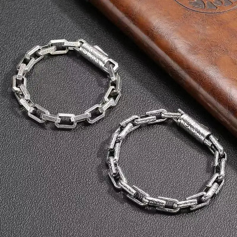 Xiangyun Chinese Style Silver Men's Bracelet
