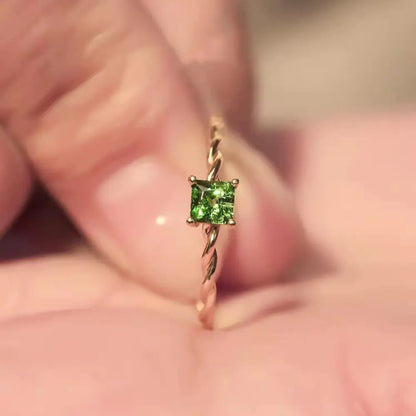 Minimal Emerald Green Zircon Ring for Women