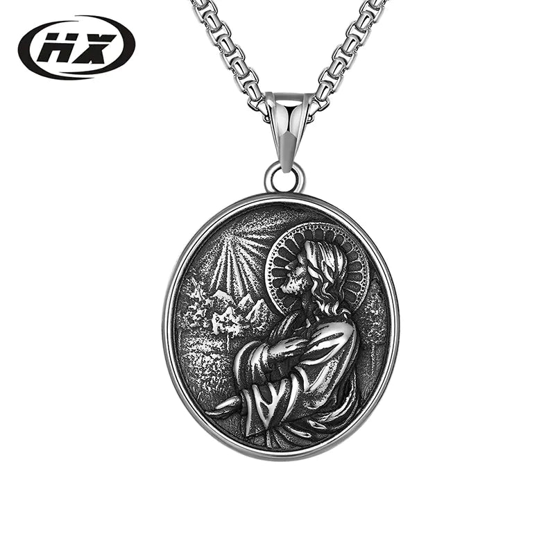 Titanium Steel Jesus Pendant Men's Stainless Necklace