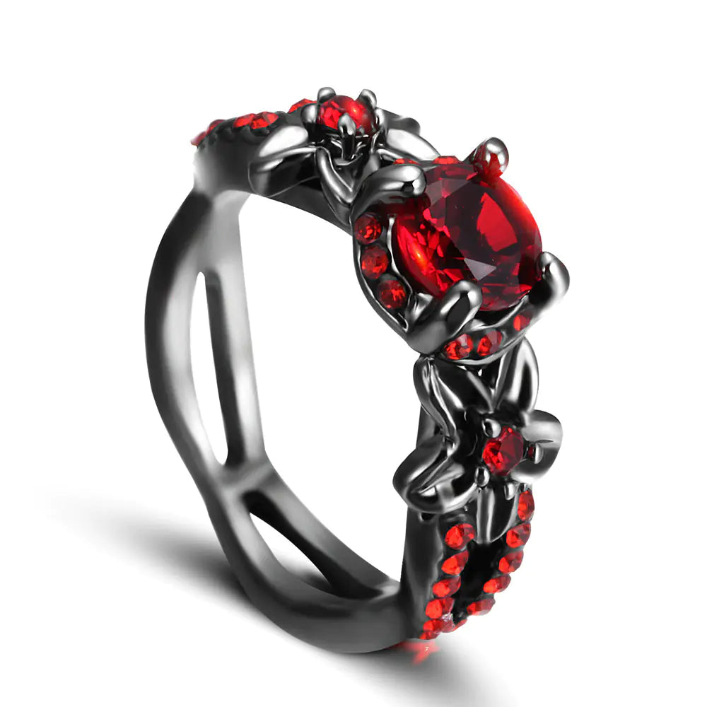 Red Zircon Black Gold Ring for Women