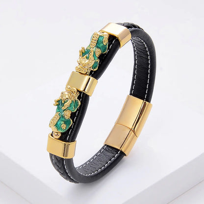 Vintage Braided Leather Rope Bracelet with Stainless Steel