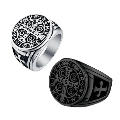 LAOYOU 2Pcs Mens St Benedict Ring