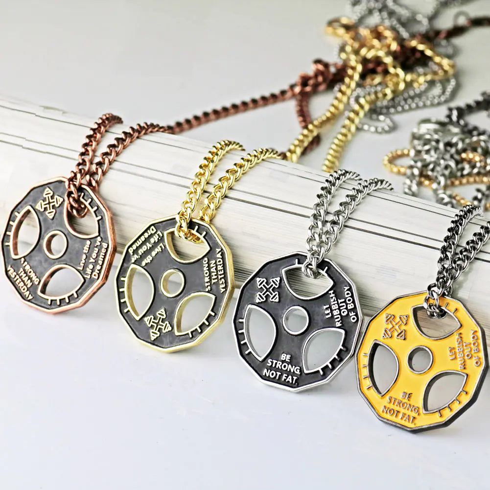 Men's Dumbbell and Steering Wheel Pendant Necklace