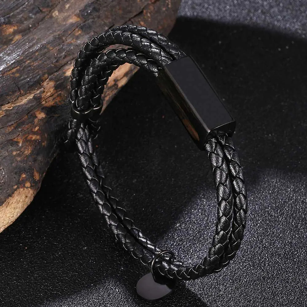 Leather Double Rope Braided Bracelet for Couples
