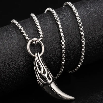 Titanium Steel Men's Wolf Tooth Necklace Pendant
