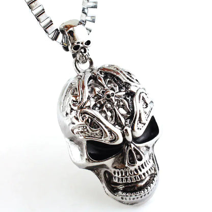 3D Skull Pendant Box Chain Men's Necklace