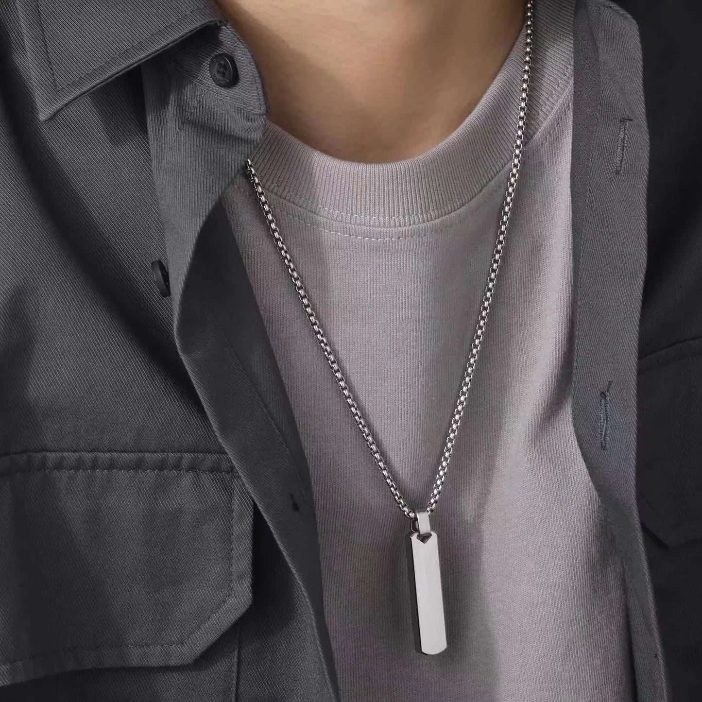 Men's Stainless Steel Rectangular Pendant Necklace