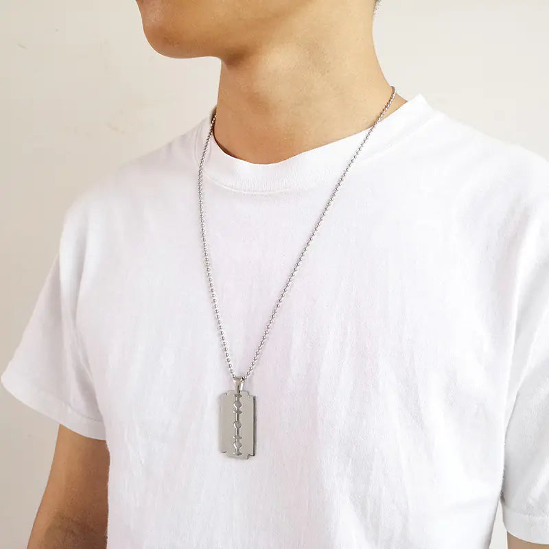 Men's Stainless Steel Blade Necklace and Razor Pendant